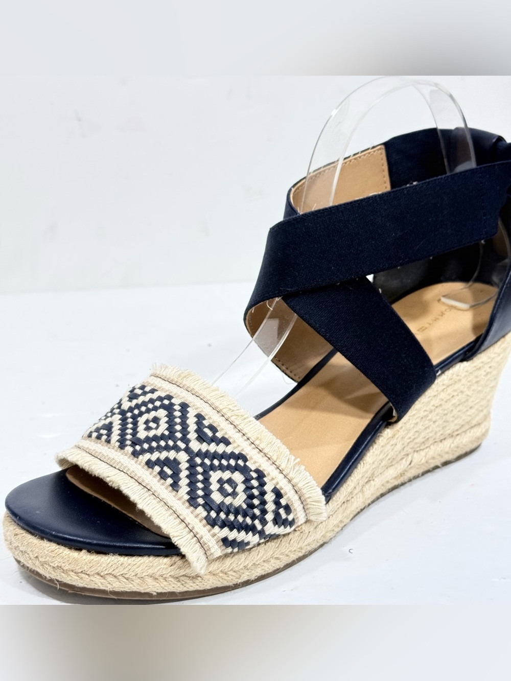 Tommy Hilfiger TWGEMINA  Navy & Cream Espadrille Jute 3” Wedge Sandals Size 8.5